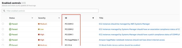 Figure 1: Sample Control IDs of PCI security standards shown in console