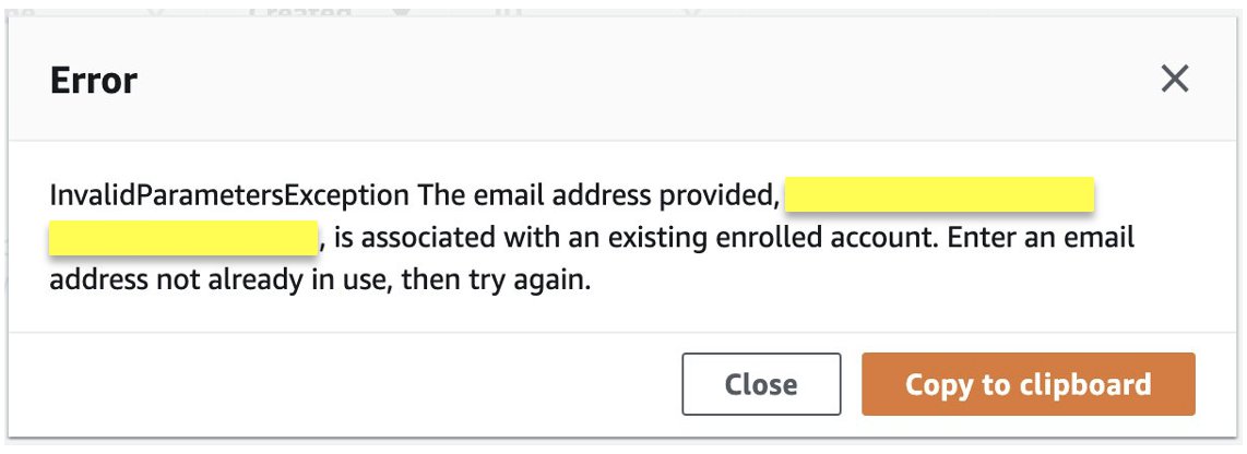 Figure 15: AWS account creation error explanation