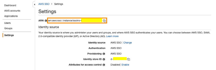 Figure 2: AWS IAM Identity Center instance ARN