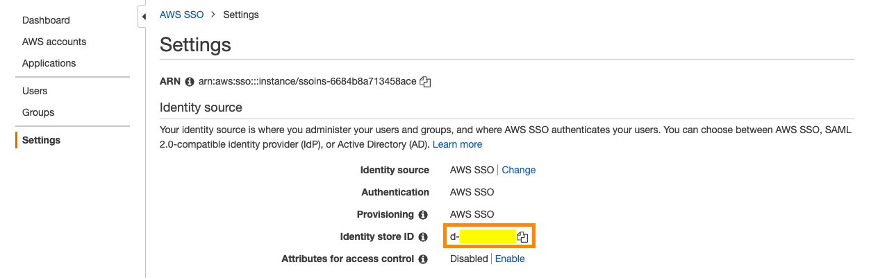 Figure 3: AWS IAM Identity Center identity store ID