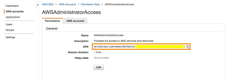 Figure 6: AWS IAM Identity Center permission set ARN