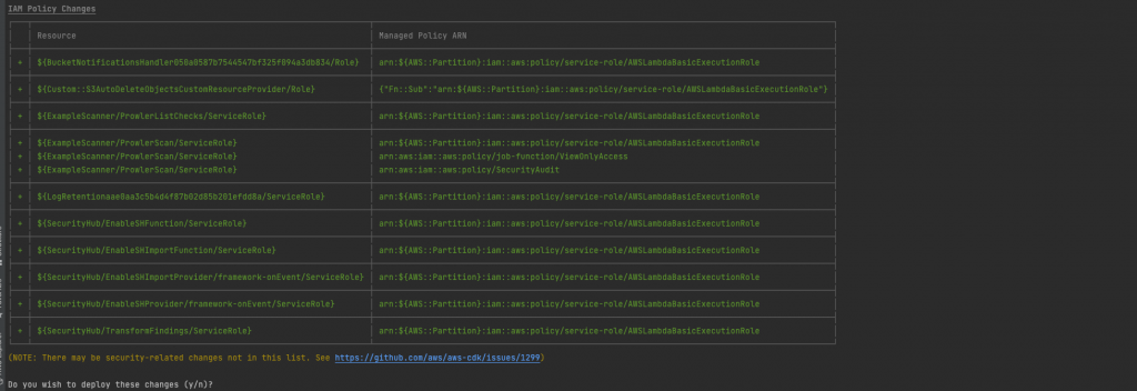 Figure 2. CDK approval prompt to create IAM roles