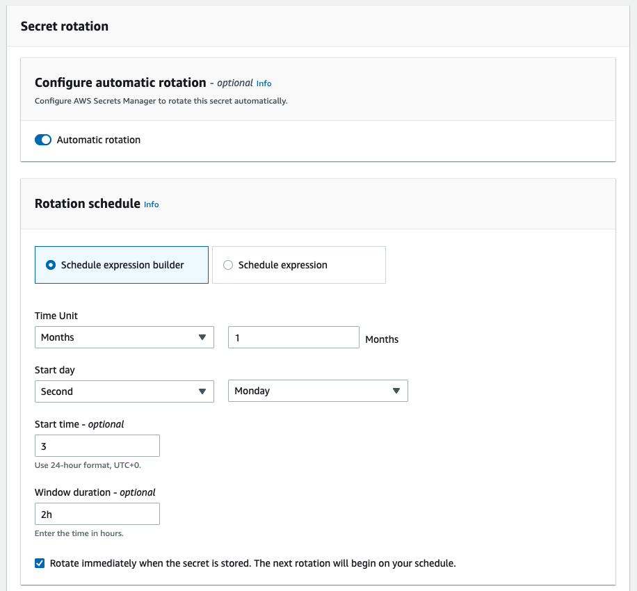 Figure 2: Enable automatic rotation using the Schedule expression builder