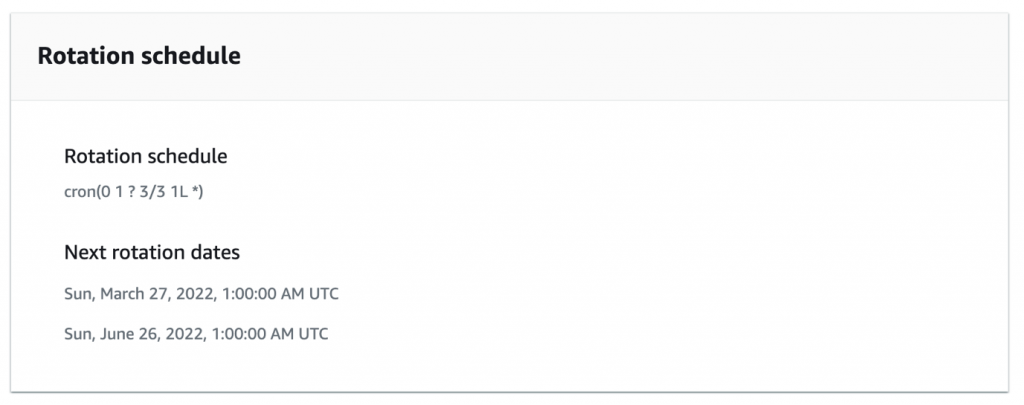 Figure 6: Rotation schedule with a summary of your custom rotation window