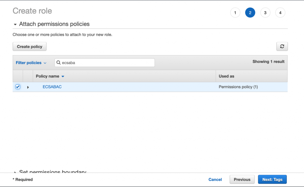 Figure 1. Attach the ECS ABAC policy to the role