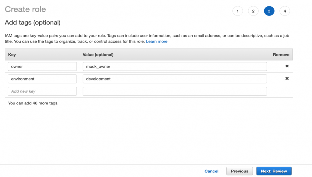 Figure 2. Define the tags in the IAM role