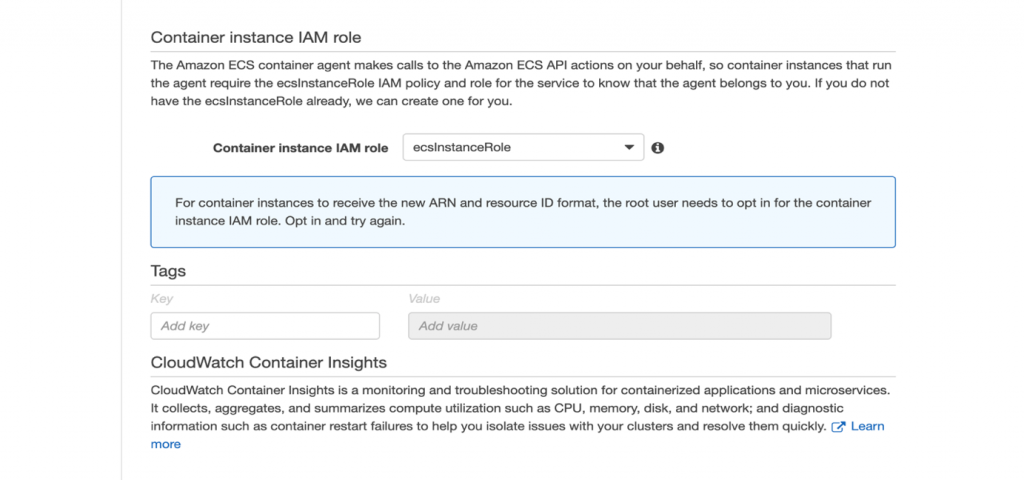 Figure 4. No tags added to the cluster