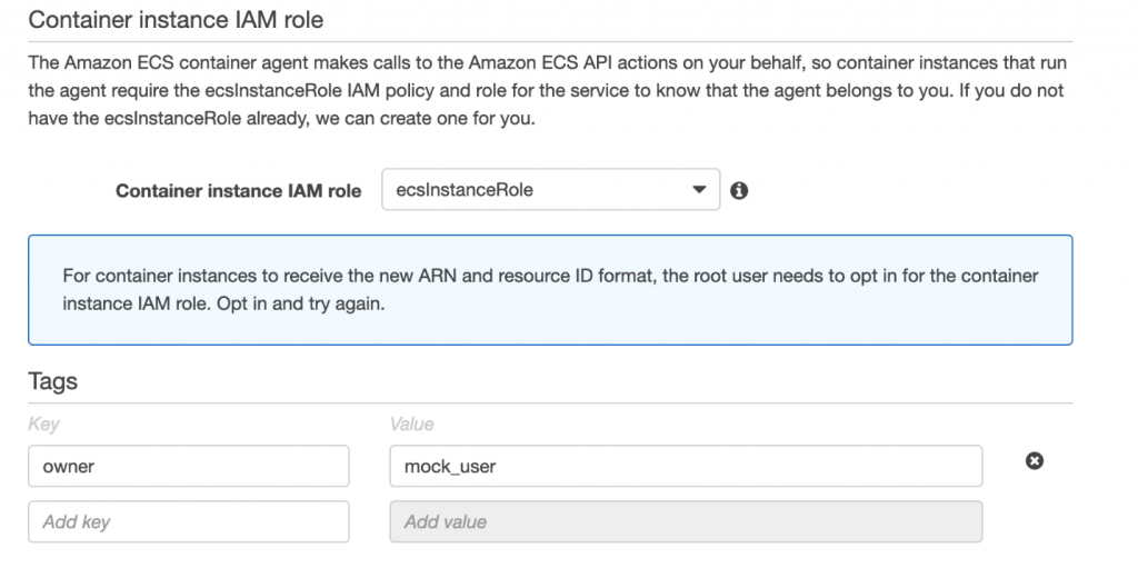 Figure 6. Create a cluster with the environment tag missing