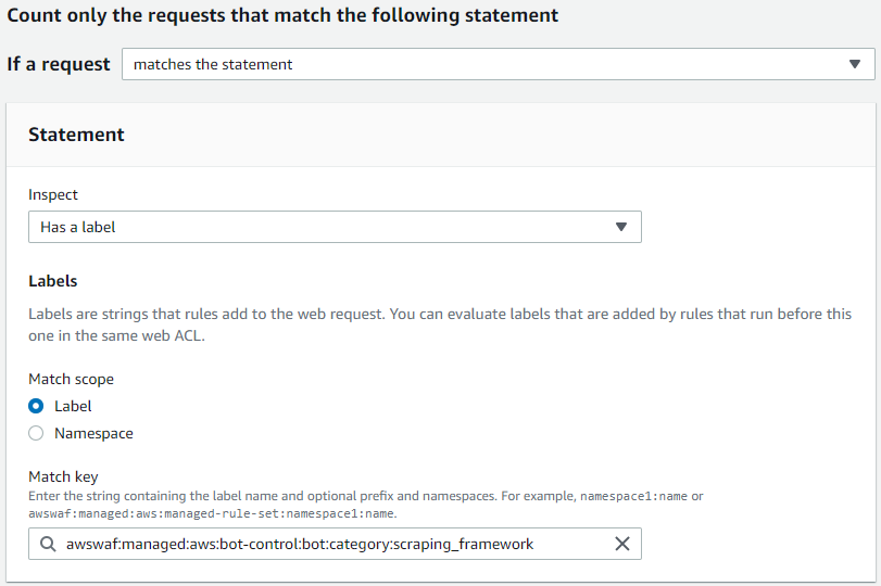 Figure 4: Label match rule statement in a rule builder with a specific match key