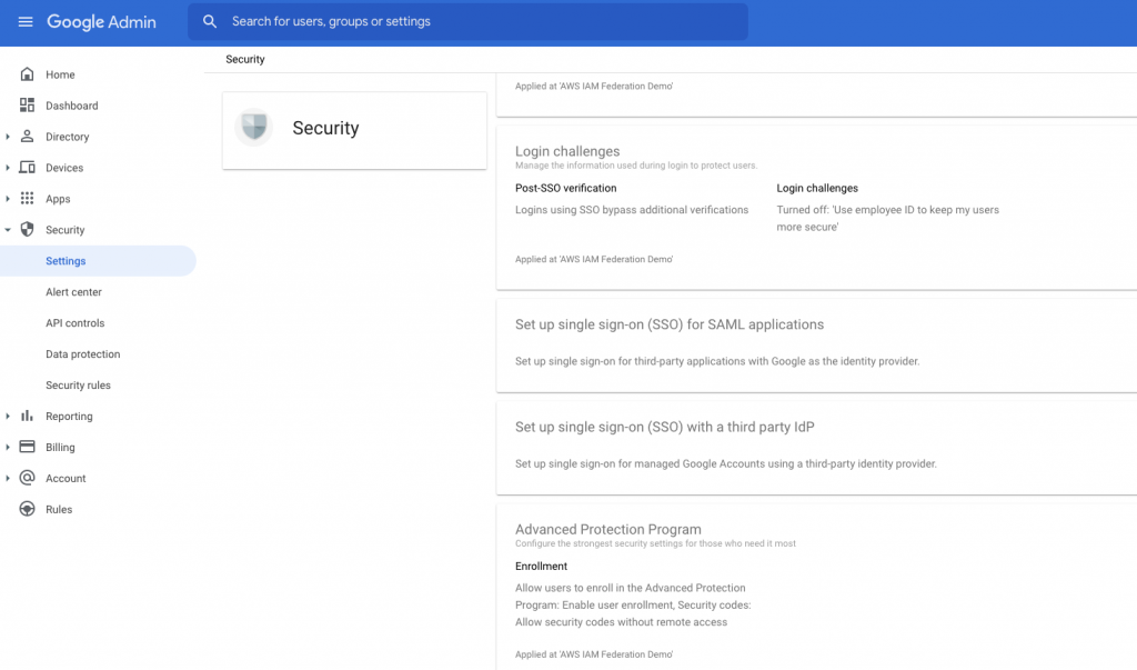 Figure 3: Accessing the "IAM Identity Center for SAML applications" setting