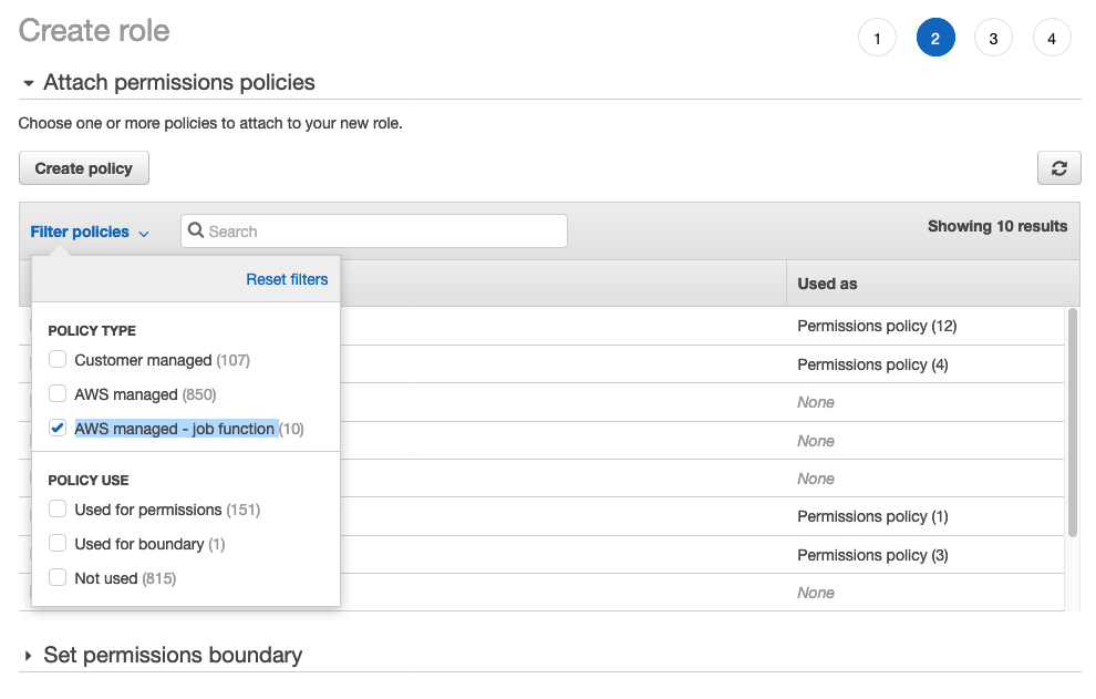 Figure 7: Selecting the AWS managed job function