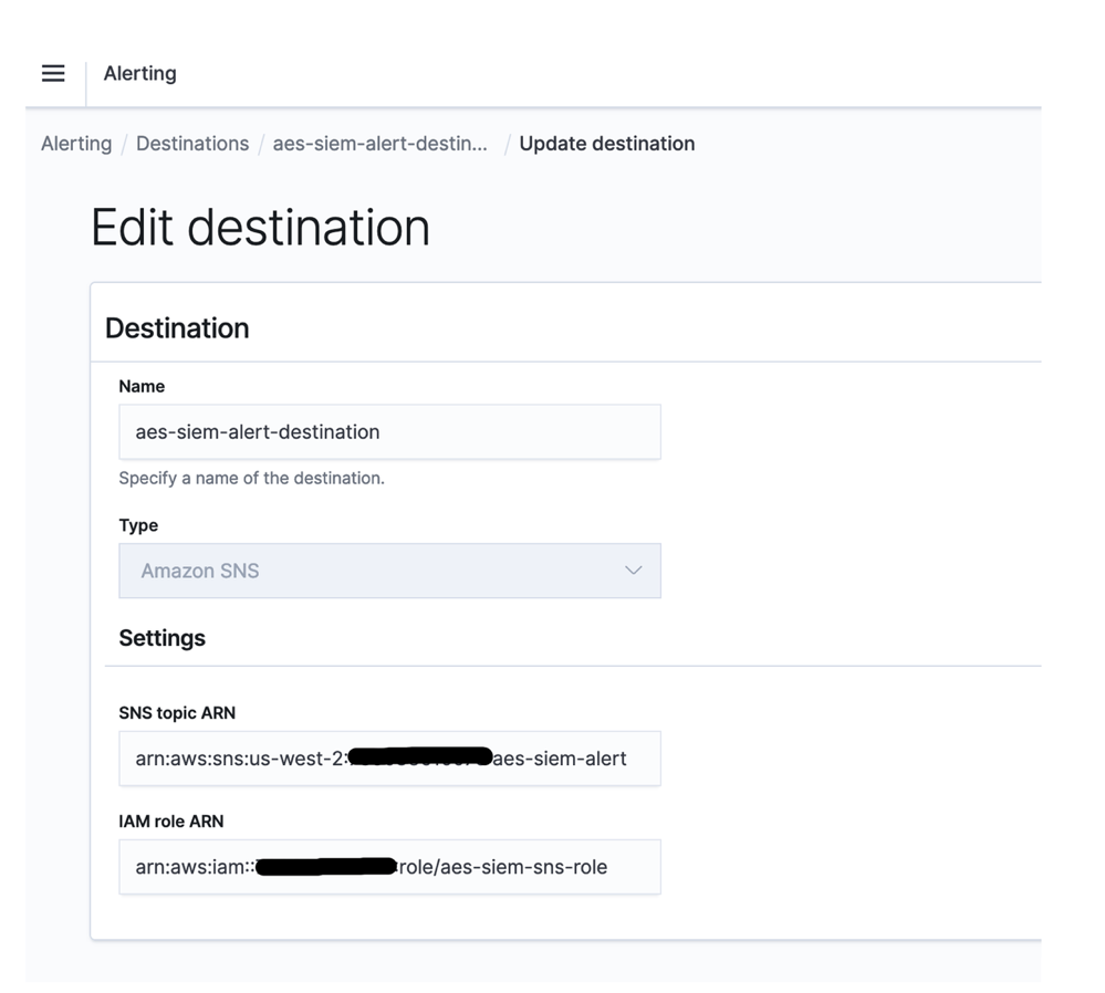 Figure 6: Edit alert destination