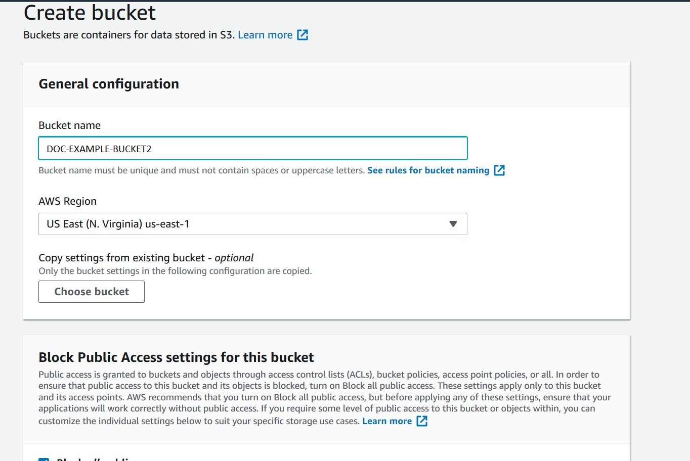 Figure 16 - Create DOC-EXAMPLE-BUCKET2 bucket while logged into account2 using assumeRoleSourceIdentity