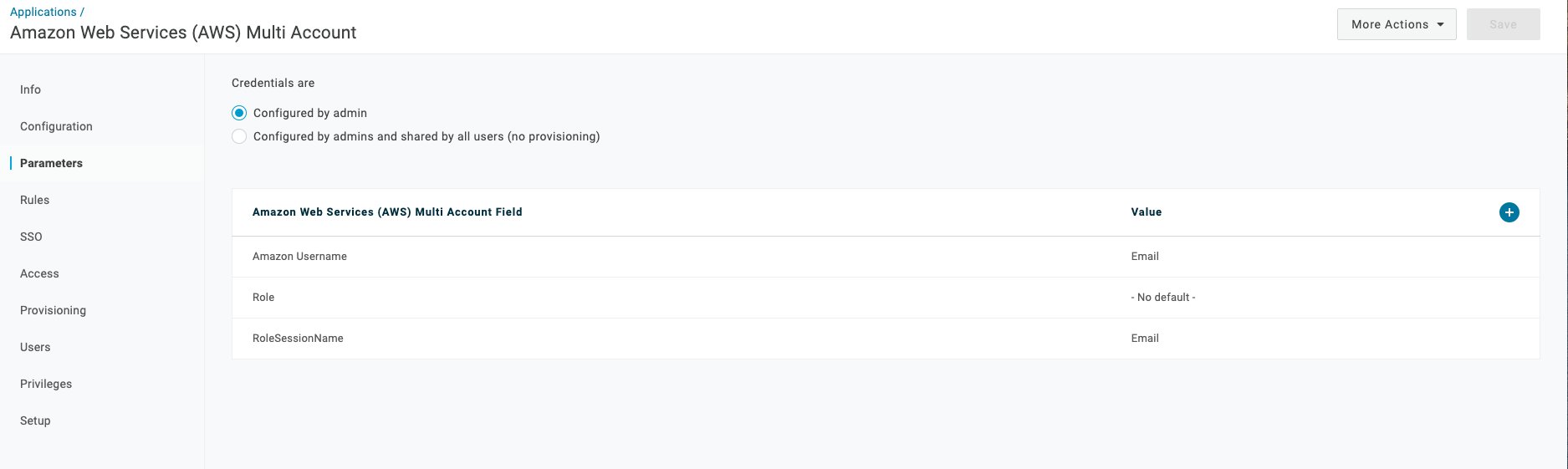 Figure 8. OneLogin AWS Multi Account Application Configuration Parameters