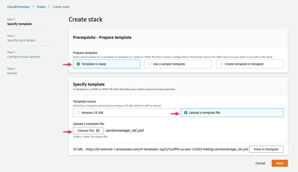 Figure 4. Upload the CloudFormation template file