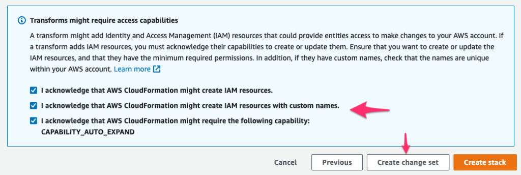 Figure 6. Select the check boxes and “Create Change Set”