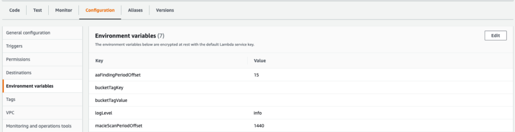 Figure 4: Screen shot of configurable environment variable