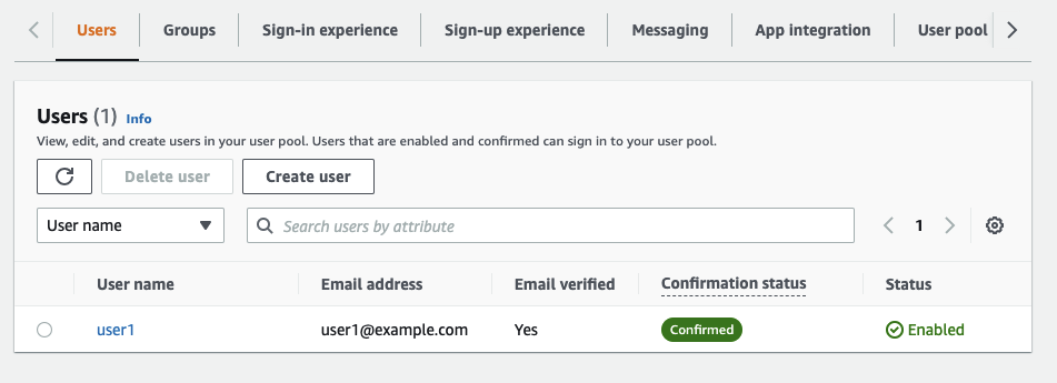 Figure 4: User added to the Cognito user pool