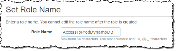 Screenshot of naming the role AccessToProdDynamoDB