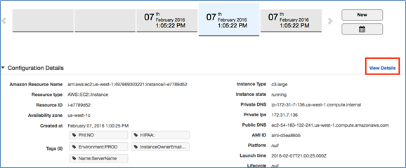 Click "View Details" for a JSON representation of the configuration