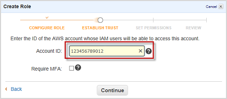 Screenshot showing the specification of the account ID of the Dev account