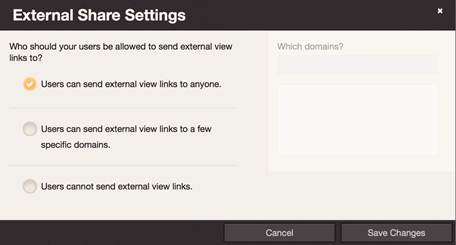 Image of having selected "Users can send external view links to anyone"