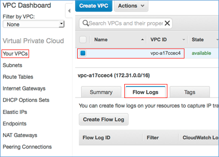 Screenshot showing enabling VPC Flow Logs