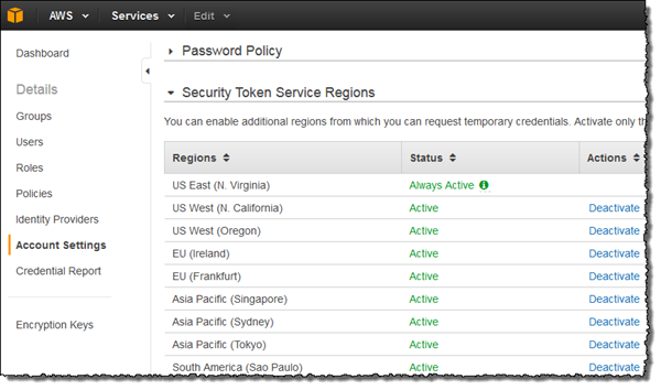 Image of the Account Settings page in the IAM console