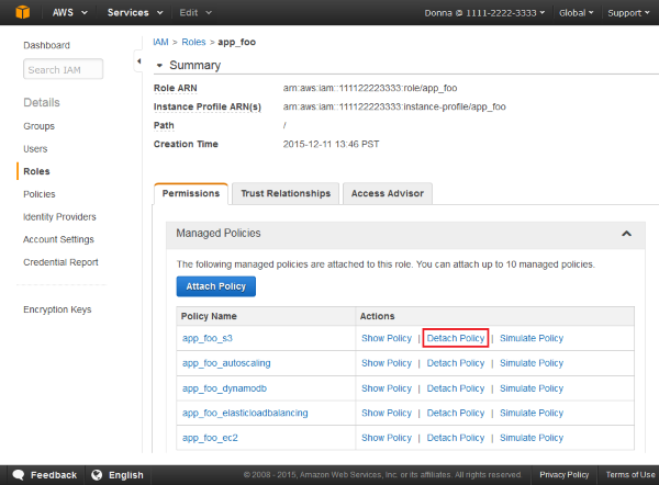 Image of detaching the app_foo_s3 policy from the role