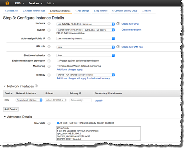 Screenshot of Configure Instance Details step in wizard