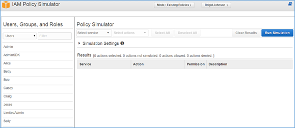 Image of the IAM policy simulator