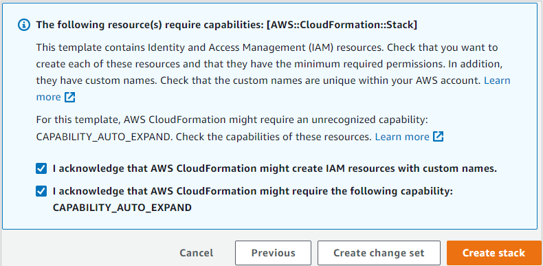 Figure 5: CloudFormation create stack