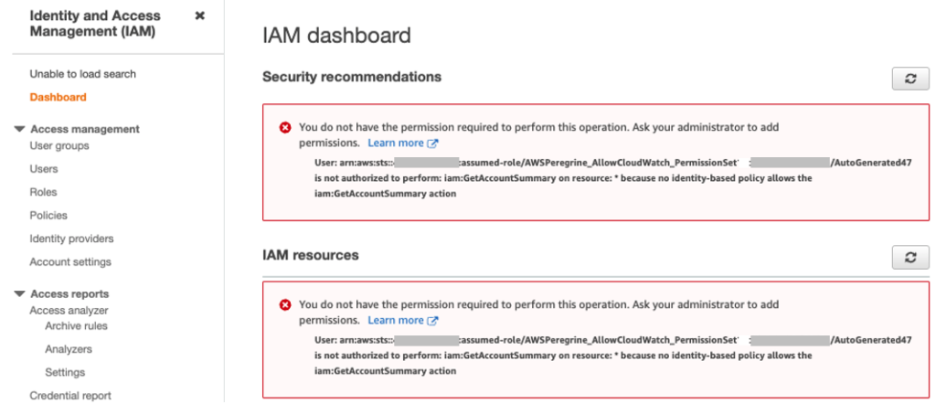 Figure 10: Blocked access to the IAM console