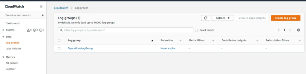 Figure 9: CloudWatch log groups