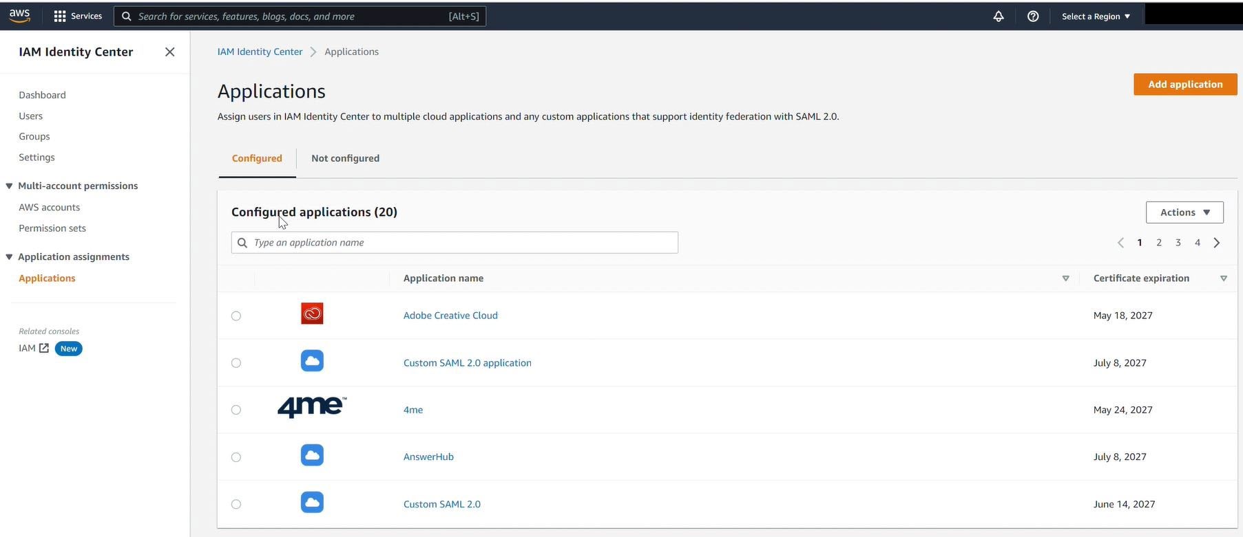 Figure 4: Assign users to applications in IAM Identity Center