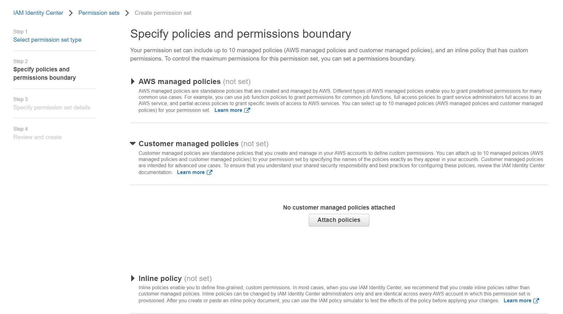 Figure 4: Specify policies and permissions boundary