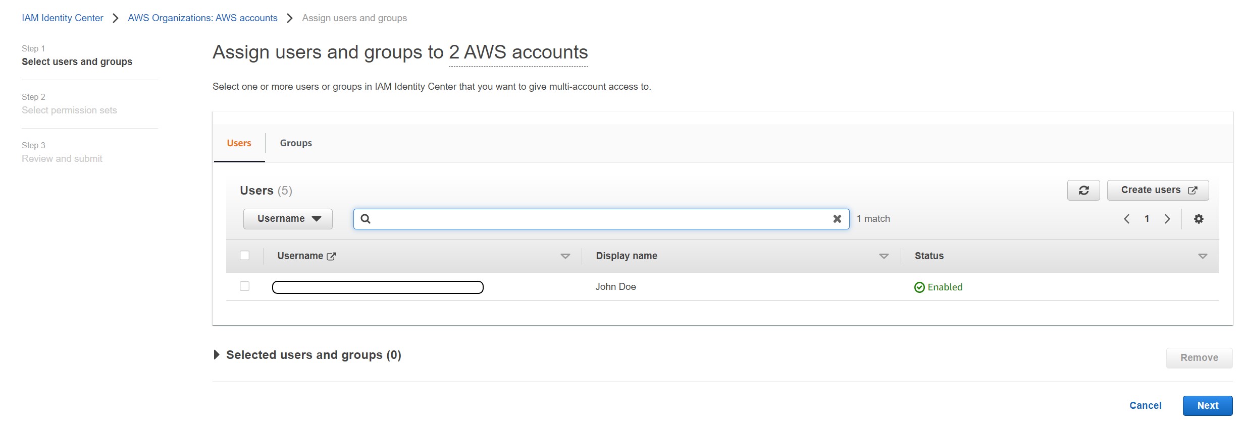 Figure 7: Assign users and groups to AWS accounts