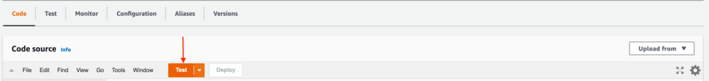 Figure 12: Test button to invoke the Lambda function