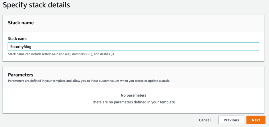 Figure 2: Specify stack details