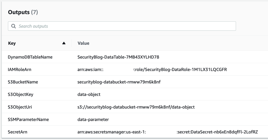 Figure 3: CloudFormation stack outputs