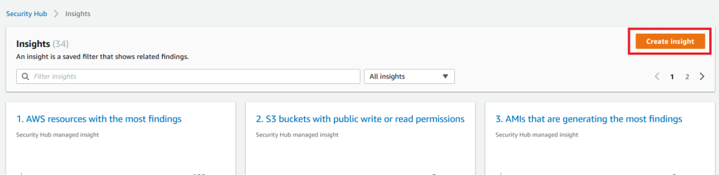 Figure 1: Create insight in the Security Hub console