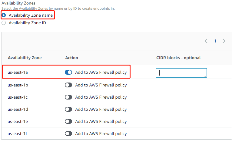 Figure 5: Network Firewall endpoint Availability Zones configuration