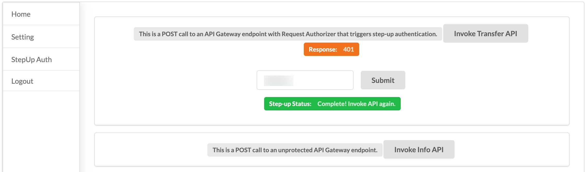 Figure 10: The OTP prompt during step-up API invocation