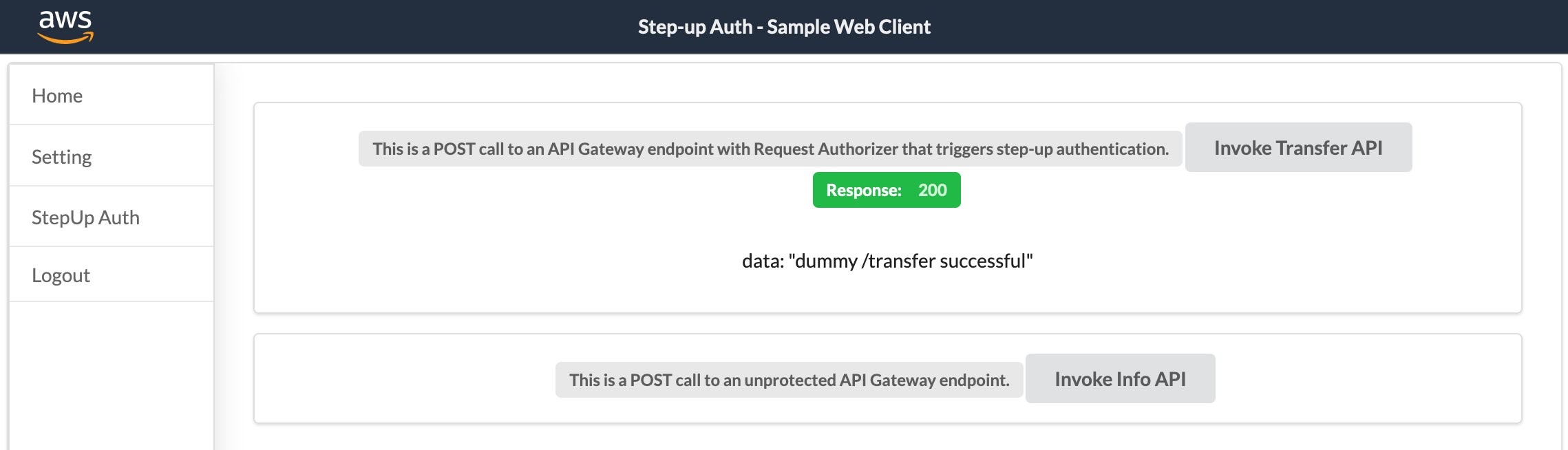 Figure 11: A successful step-up API invocation