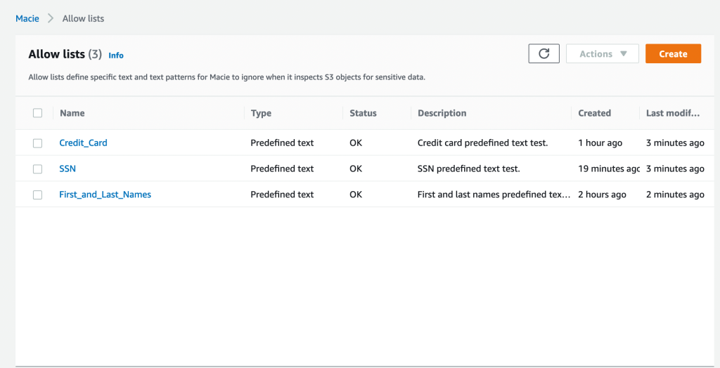 Figure 2: Example list of existing allow lists