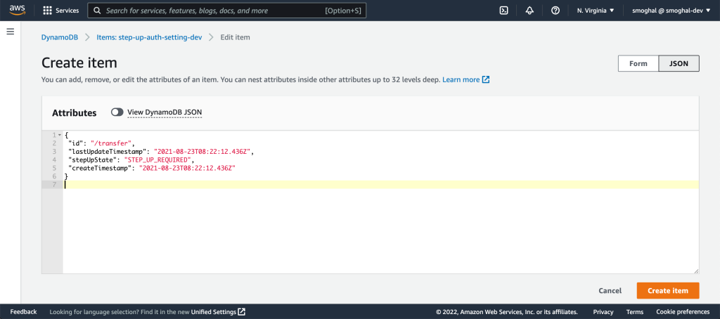 Figure 5: Create an entry for the /transfer API action