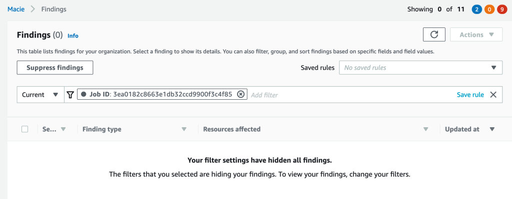 Figure 6: Macie job results with allow list configured