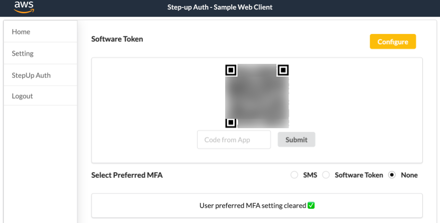 Figure 7: Configure Software Token screen with QR code