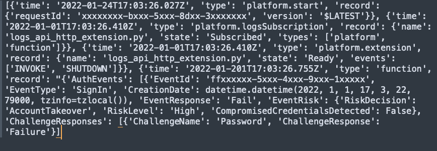 Figure 2: Sample log information sent to S3