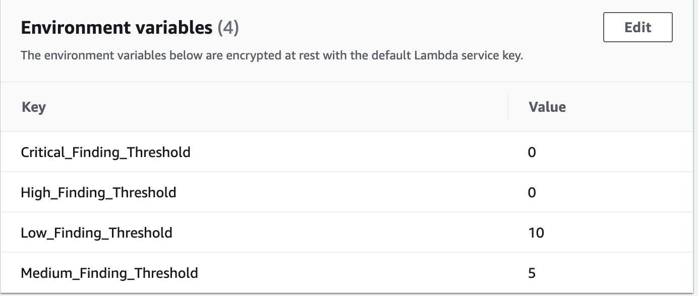 Figure 6: Vulnerability thresholds defined in Lambda environment variables